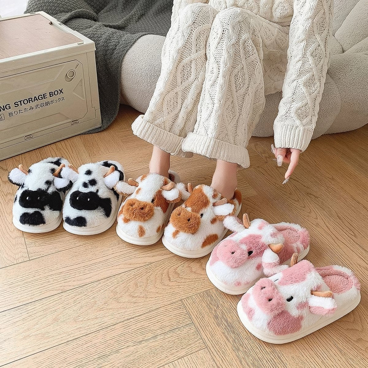 Moo Plush Cow Slippers — Plush Indoor Slip-On for Home Comfort — Lifestyle 7