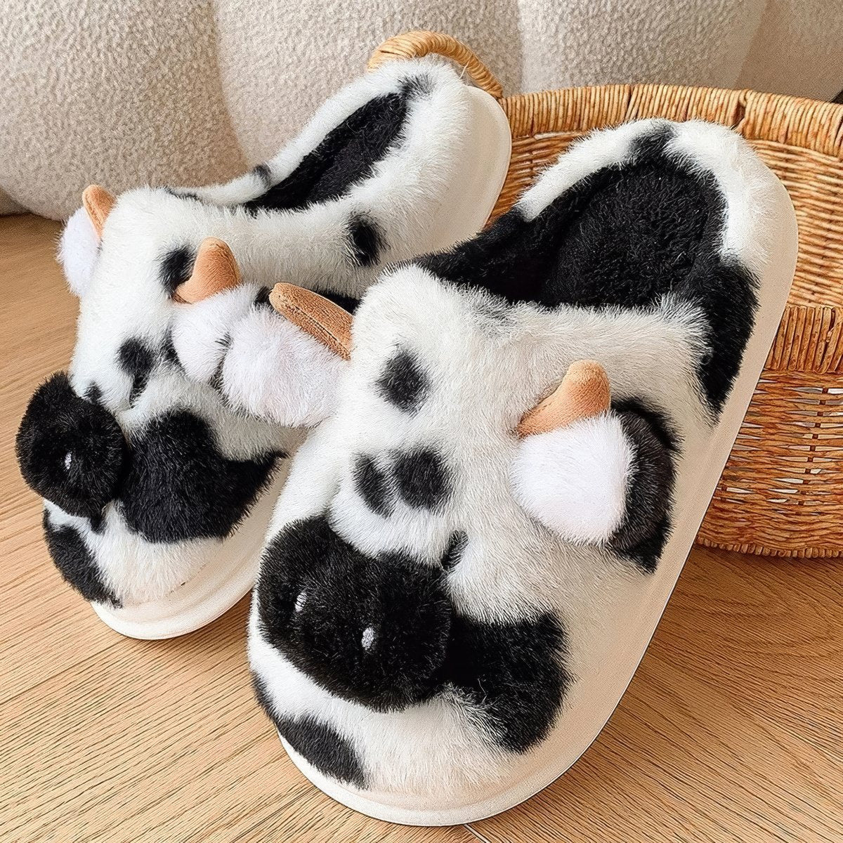 Moo Plush Cow Slippers — Plush Indoor Slip-On for Home Comfort — Lifestyle 3