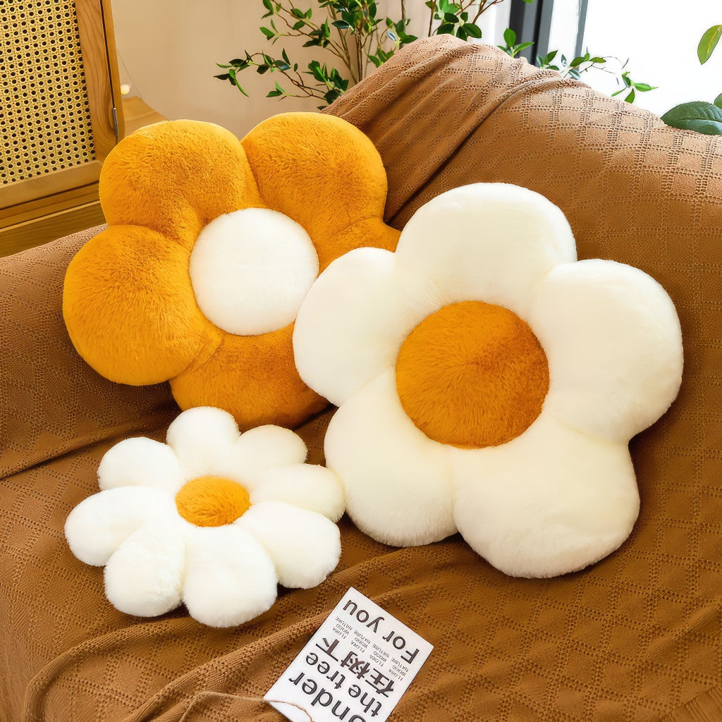 Flower Plush Pillow — Soft Furry Fabric for Bed and Sofa Decor — Front view