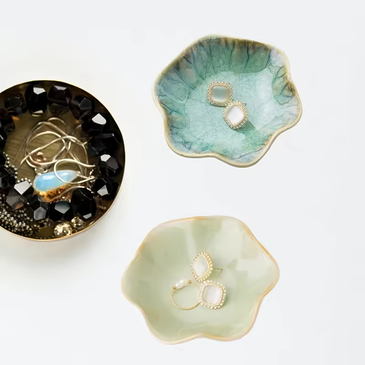 Petal Ceramic Jewelry Tray — Crackle-Glaze Catch-All for Vanity Styling — Lifestyle 1