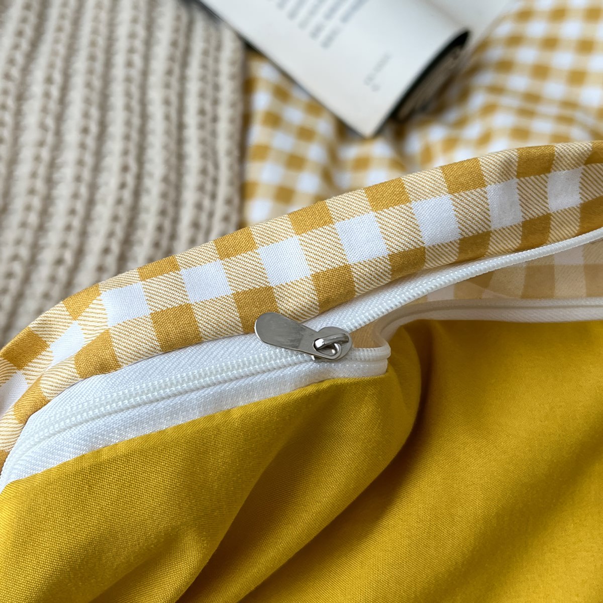 Golden Yellow Gingham Bedding Set — Soft-Touch Cotton Duvet & Pillowcases — Lifestyle 5