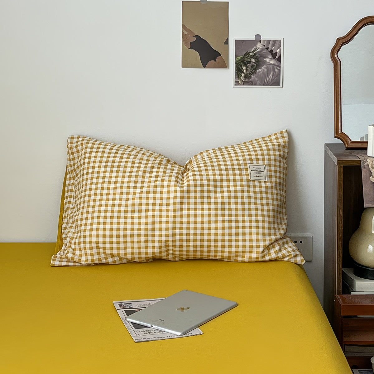 Golden Yellow Gingham Bedding Set — Soft-Touch Cotton Duvet & Pillowcases — Lifestyle 6
