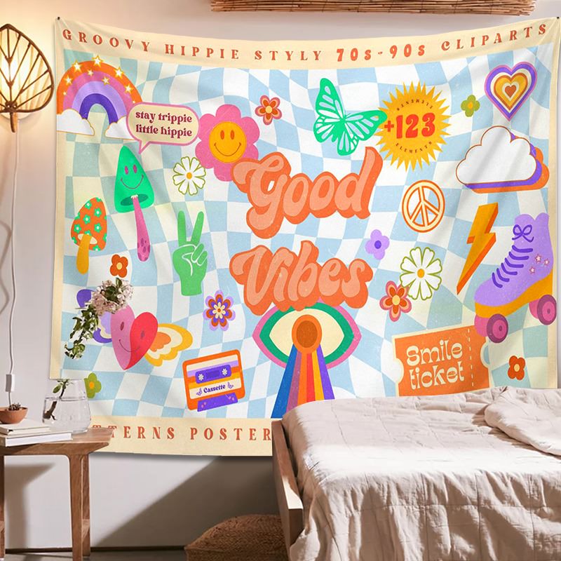 Good Vibes Checkered Tapestry — Considered Home Styling — Lifestyle 1