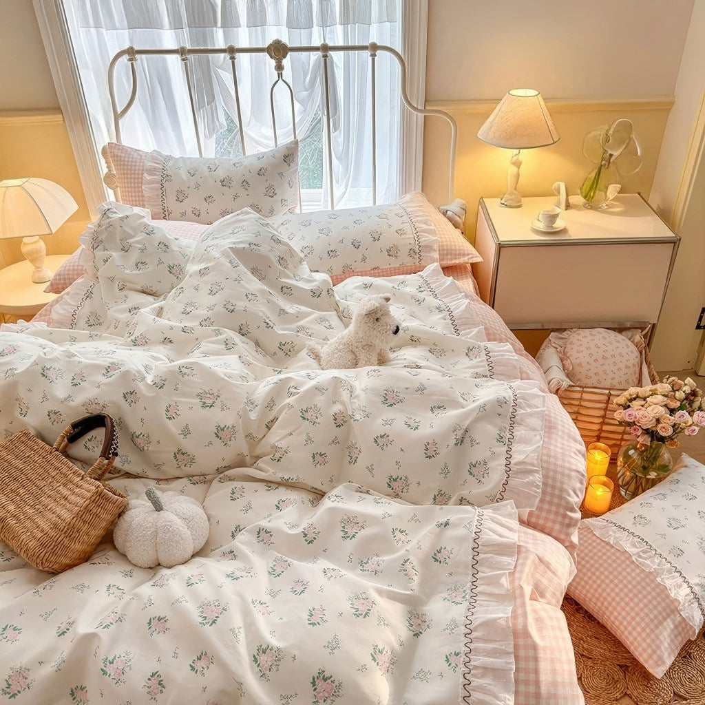 Grandma Pink Plaid Bedding Duvet Cover Set — Lifestyle 2