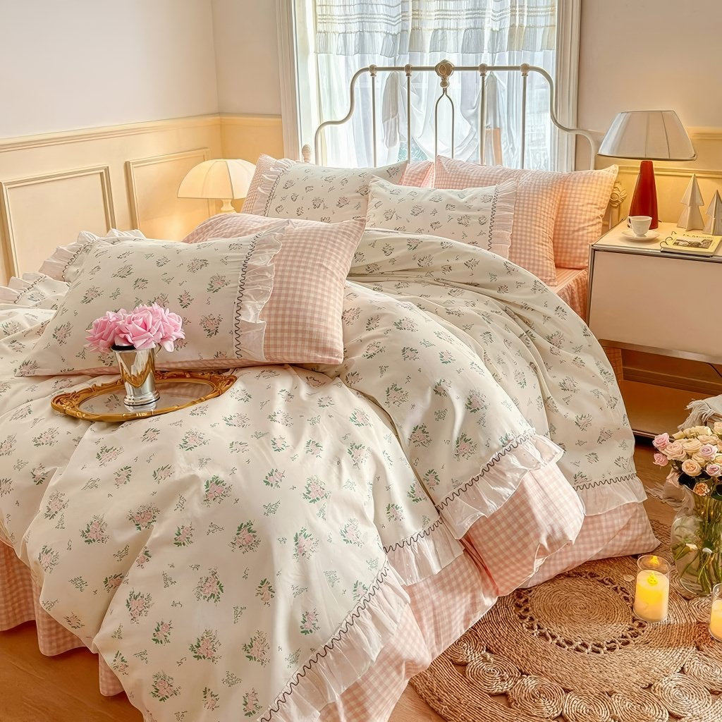 Grandma Pink Plaid Bedding Duvet Cover Set — Lifestyle 7