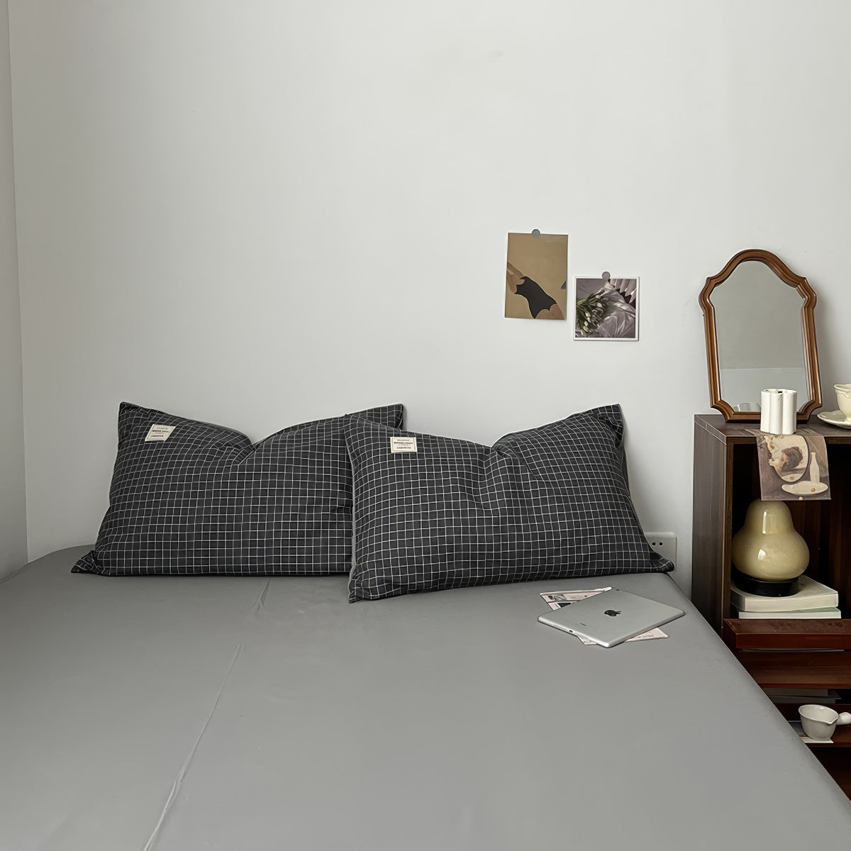 Minimalist Grey Grid Bedding Set — Soft-Touch Cotton Duvet & Pillowcases — Lifestyle 7