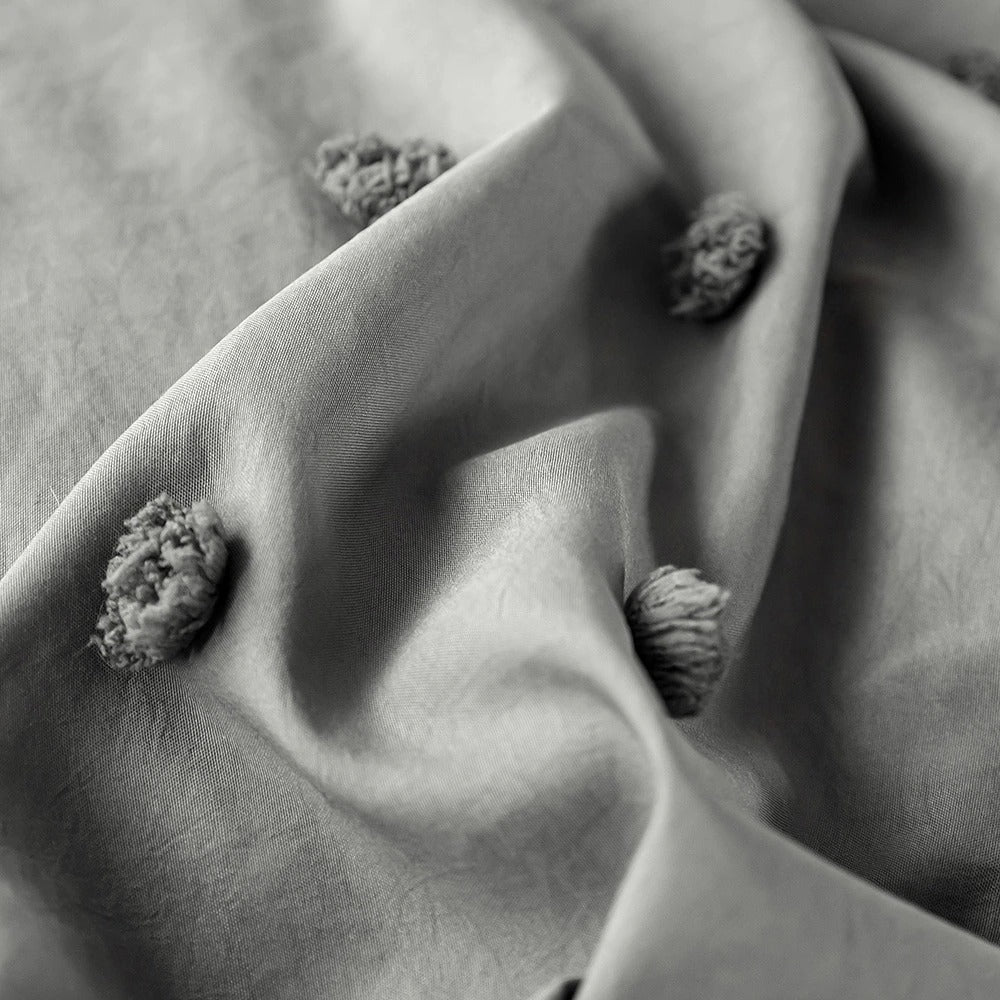 Grey Pom Pom Bedding Set — Soft-Touch Cotton Duvet & Pillowcases — Lifestyle 4