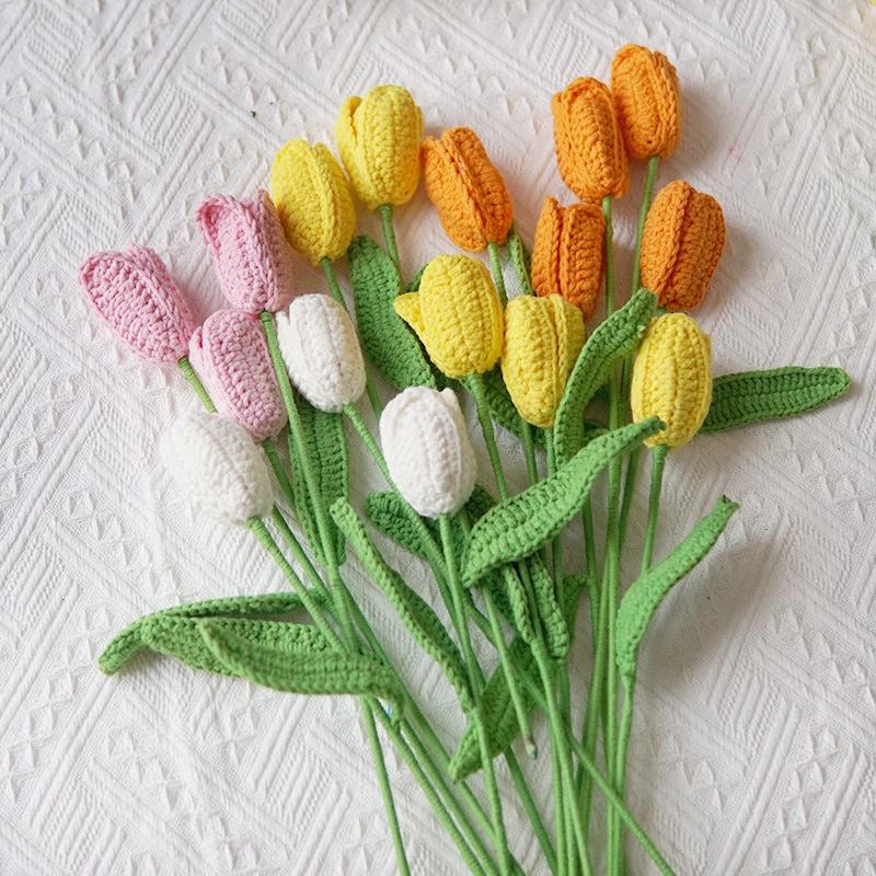 Crochet Tulip Flowers — Soft Plush Companion for Desk and Bedroom — Front view