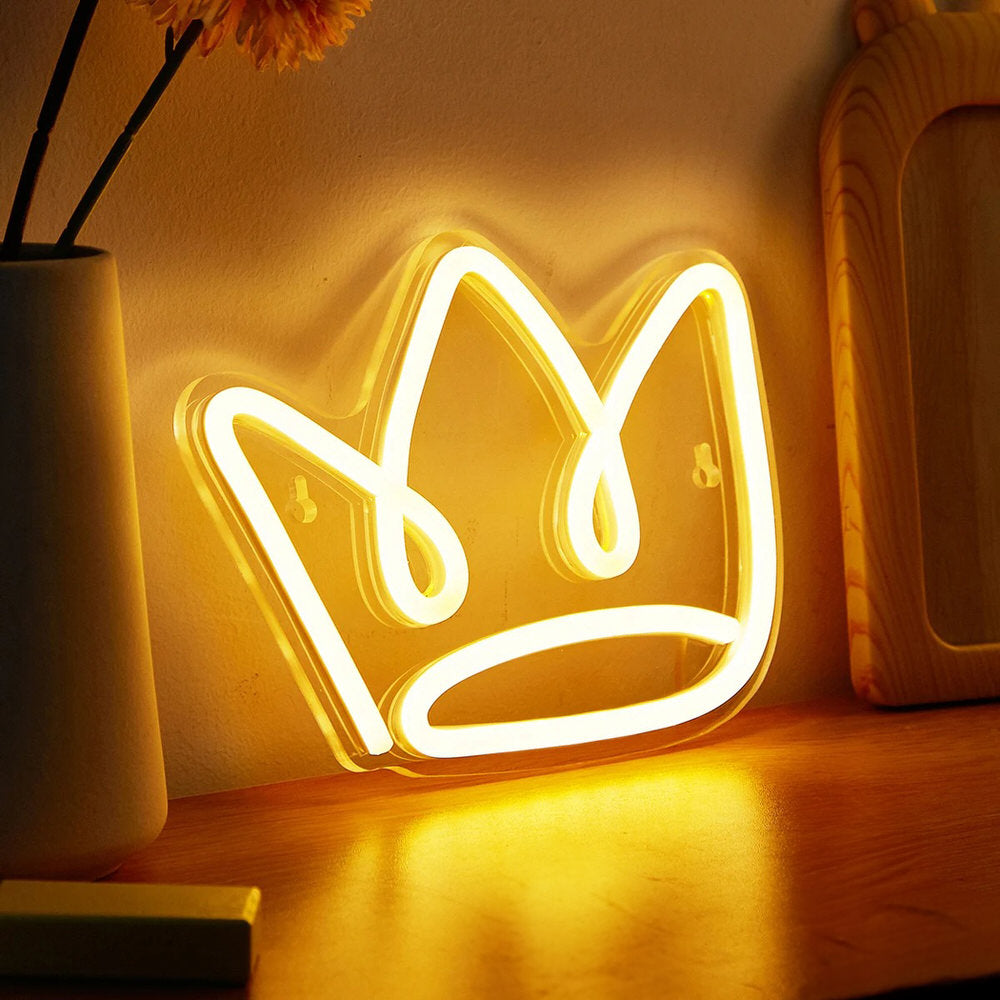Princess Crown LED Neon Sign — Warm LED Mood Lighting for Bedside — Front view