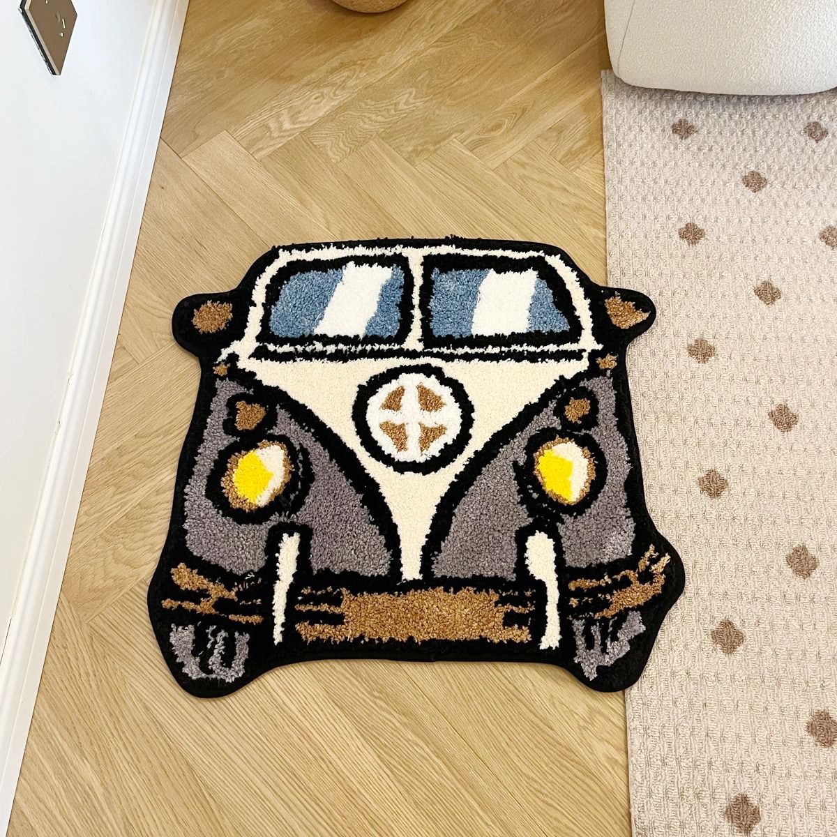 Hippie Bus Accent Tufted Rug — Soft Accent Rug for Bedroom Layering — Lifestyle 1