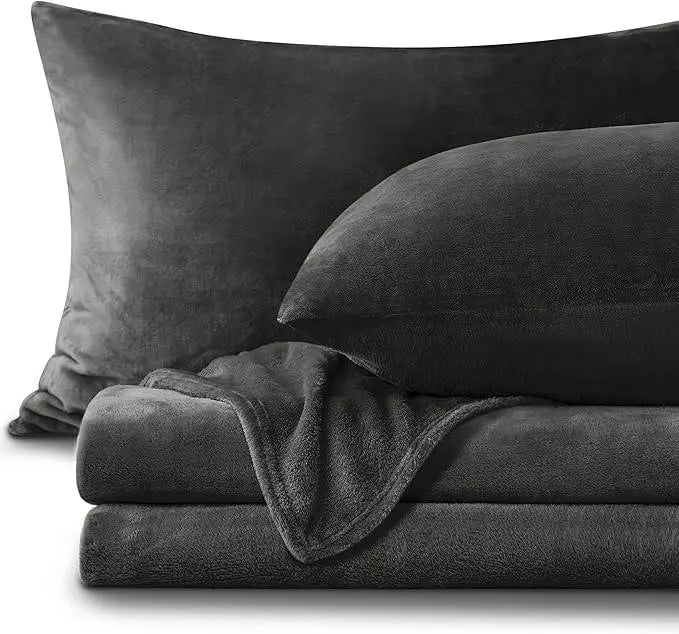 Flannel Fleece Sheet Set with 2 Pillowcases in Blue, Dark Gray, Dark Green, Light Grey – Multiple Sizes Available — Lifestyle
