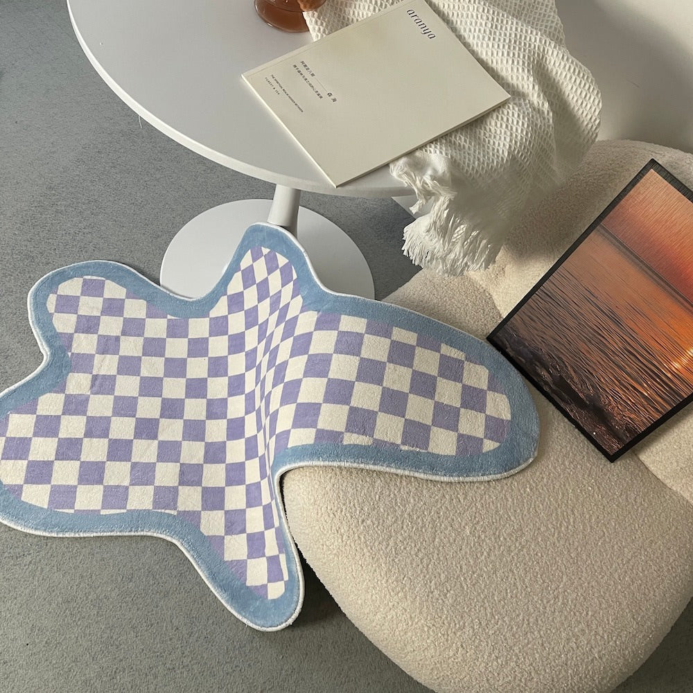 Irregular Blob Checkered Accent Rug — Soft Accent Rug for Bedroom Layering — Front view