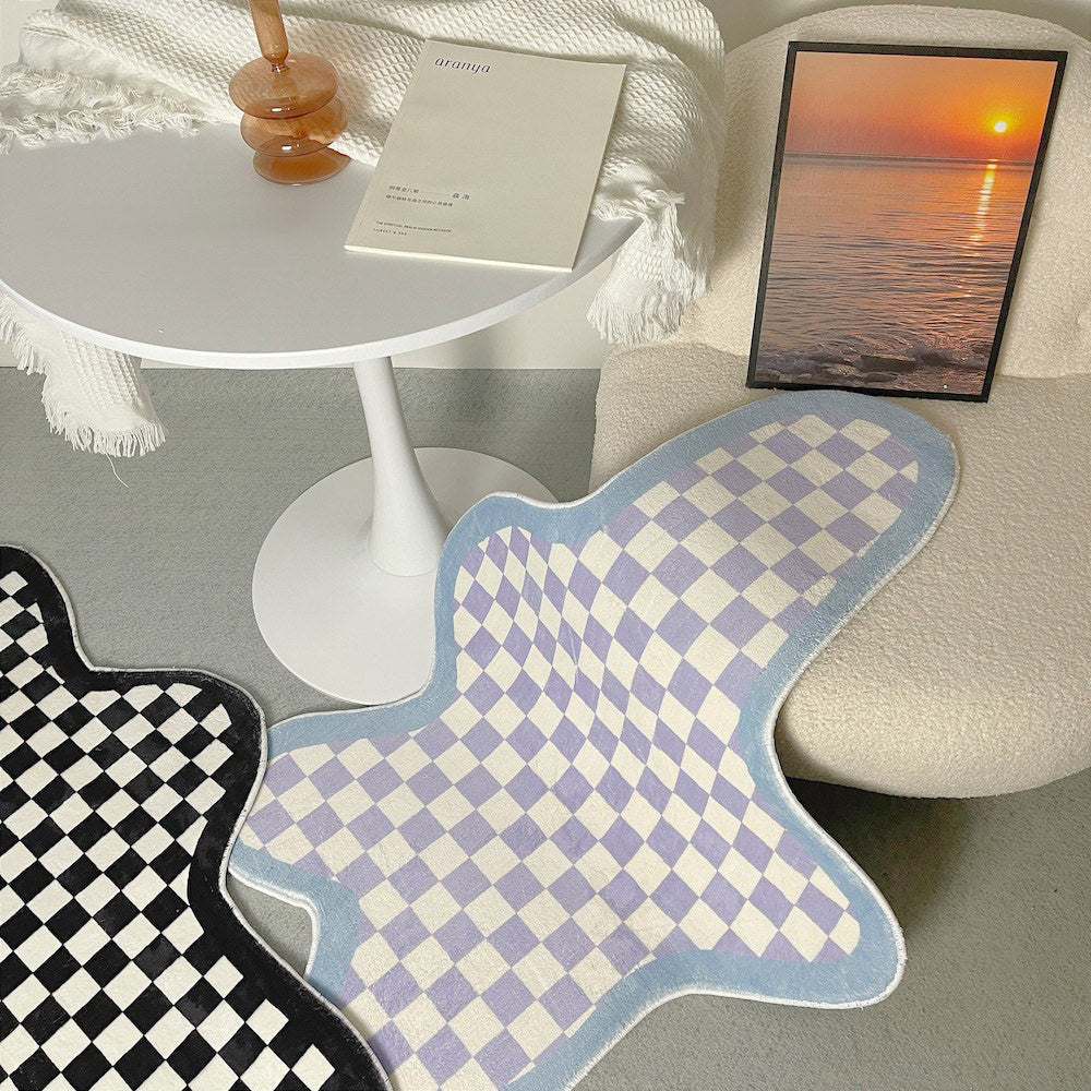 Irregular Blob Checkered Accent Rug — Soft Accent Rug for Bedroom Layering — Lifestyle 3