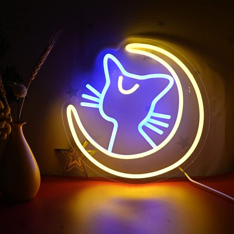 Moon Cat Neon Sign — Warm LED Mood Lighting for Bedside — Lifestyle 4
