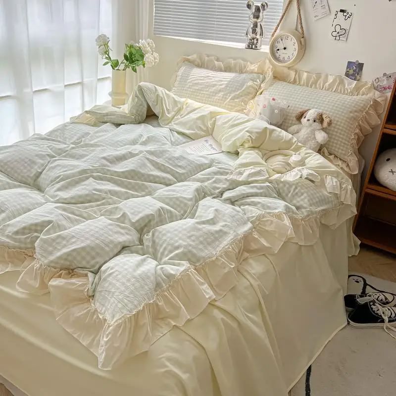 Pastel Plaid Ruffle Bedding Set — Cotton Duvet Cover for Bedroom Styling — Lifestyle 8