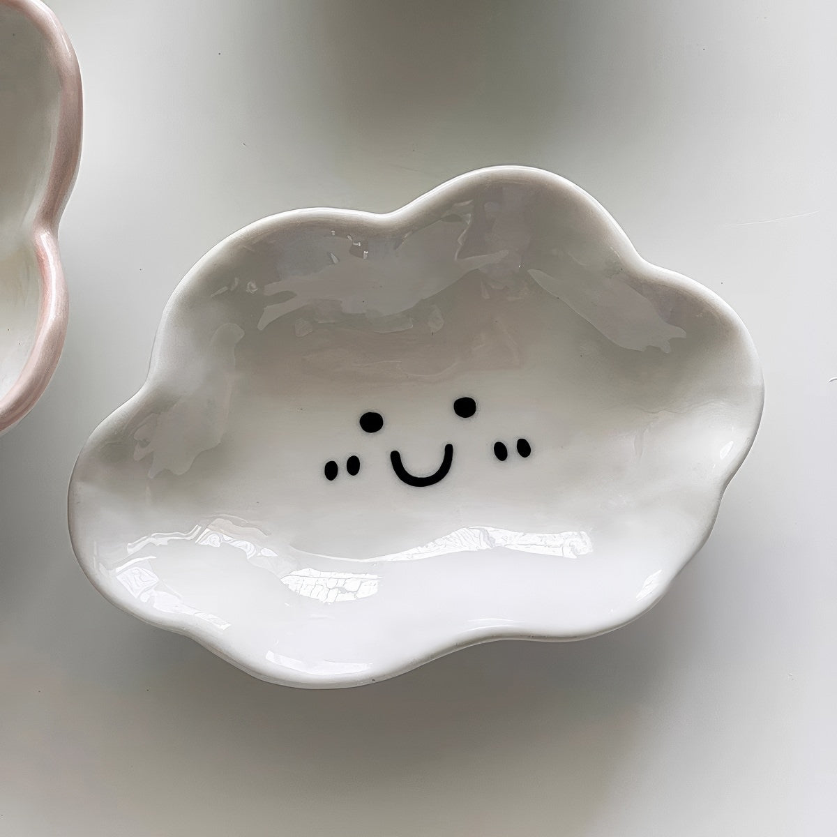 Cloud Ceramic Mini Jewelry Tray — Glossy White Catch-All for Vanity Styling — Lifestyle 2