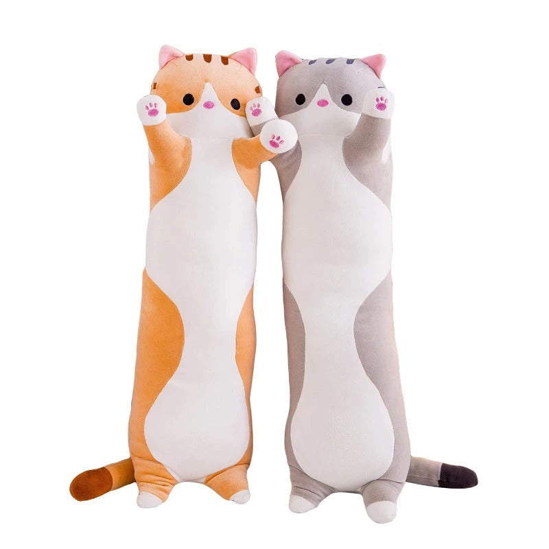 Sausage Cat Plush Toy — Soft Textured Pillow for Bedroom Layering — Front view