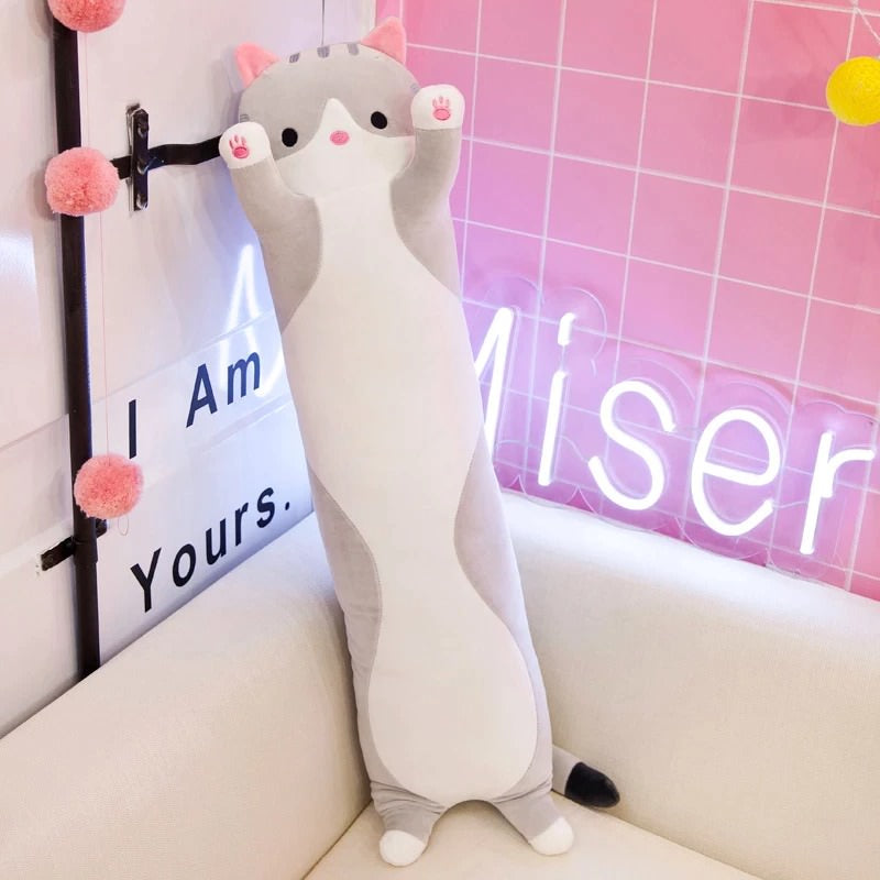 Long Cat Plush Cushion — Soft Sausage-Shape Throw Pillow for Bed & Sofa — Lifestyle 3