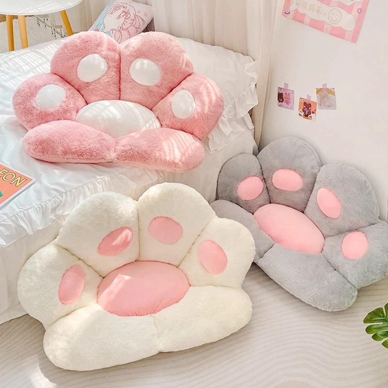 Cat Paw Seat Cushion — Soft Textured Pillow for Bedroom Layering — Front view