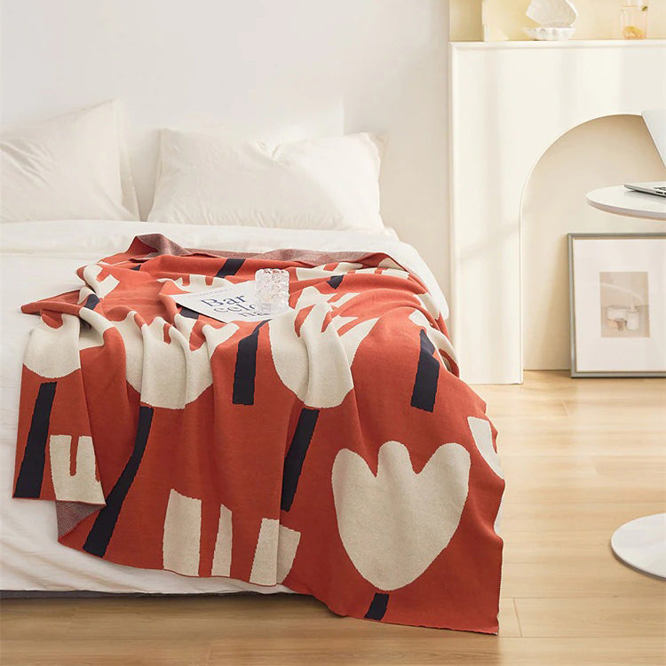 Tulip Print Cotton Throw Blanket — Lightweight Layering Cover for Bedroom and Lounge — Lifestyle 7