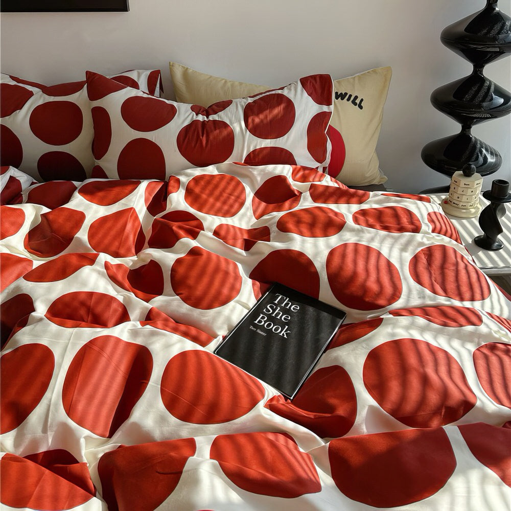 Red Large Polka Dot Bedding Set — Soft-Touch Cotton Duvet & Pillowcases — Lifestyle 3