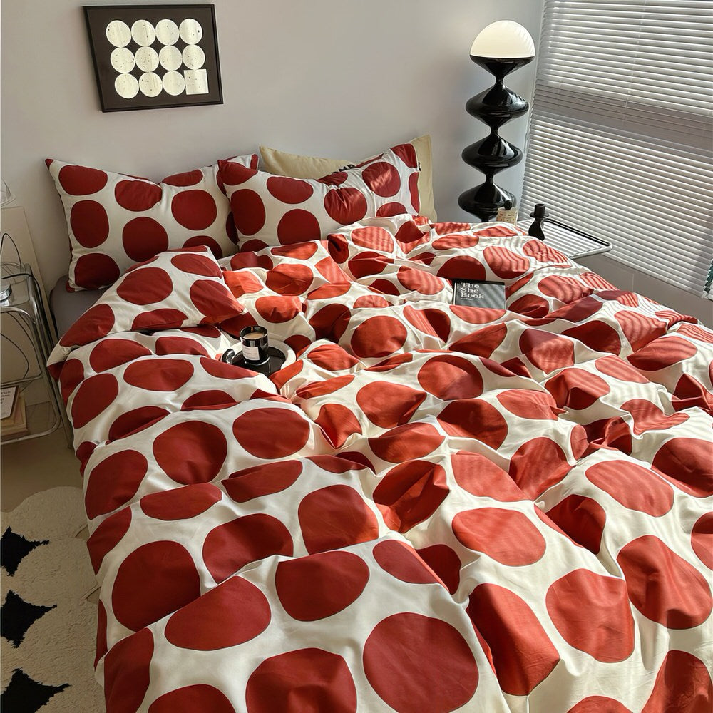 Red Large Polka Dot Bedding Set — Soft-Touch Cotton Duvet & Pillowcases — Lifestyle 2