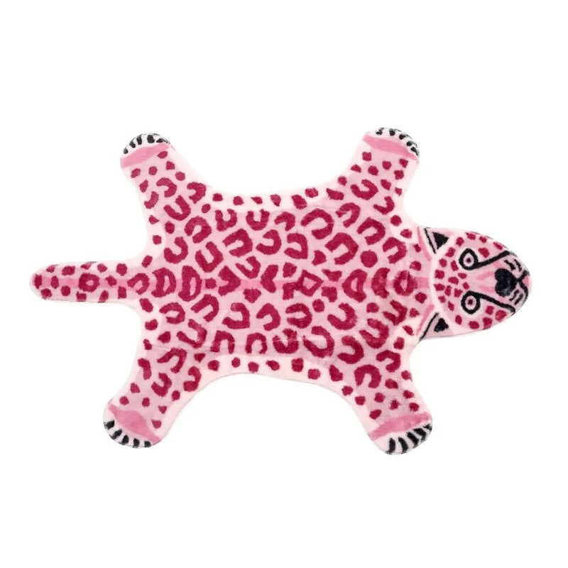 Pink Leopard Furry Accent Rug — Soft Accent Rug for Bedroom Layering — Front view