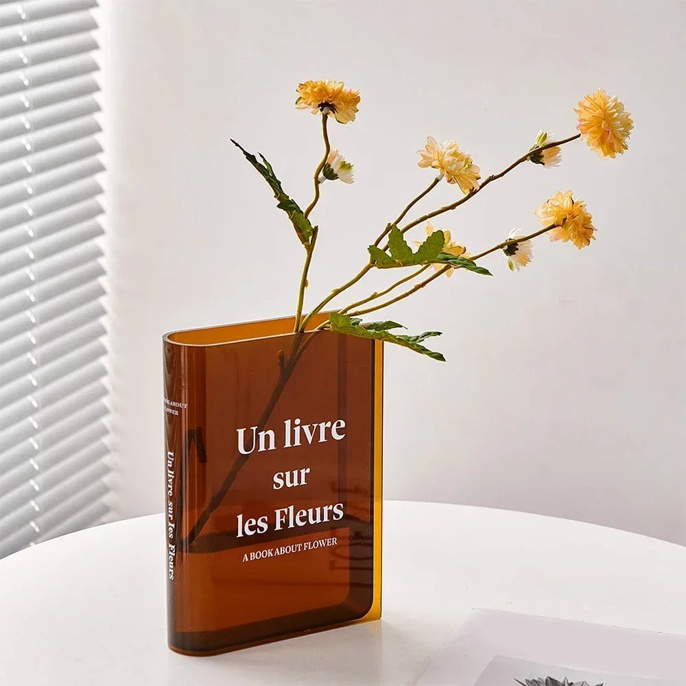Book Shaped Colored Acrylic Flower Vase — Decorative Vase for Considered Styling — Front view
