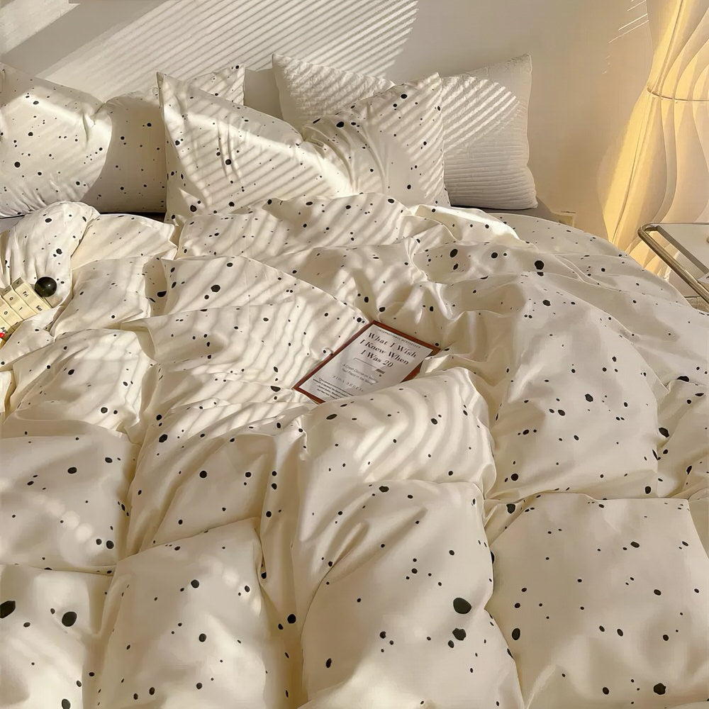 Light Beige Splattered Bedding Set — Soft-Touch Cotton Duvet & Pillowcases — Front view