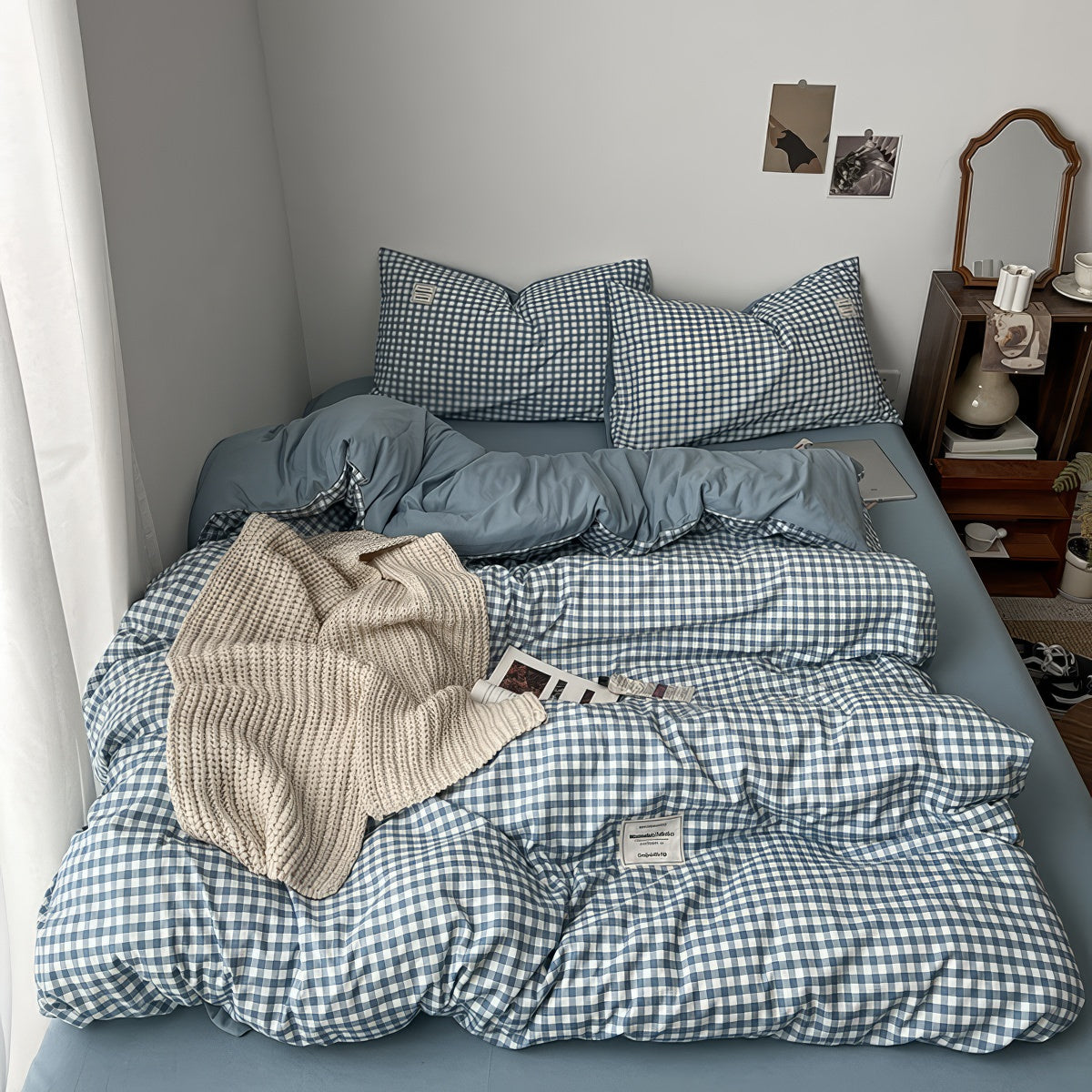 Light Blue Gingham Bedding Set — Soft-Touch Cotton Duvet & Pillowcases — Lifestyle 1