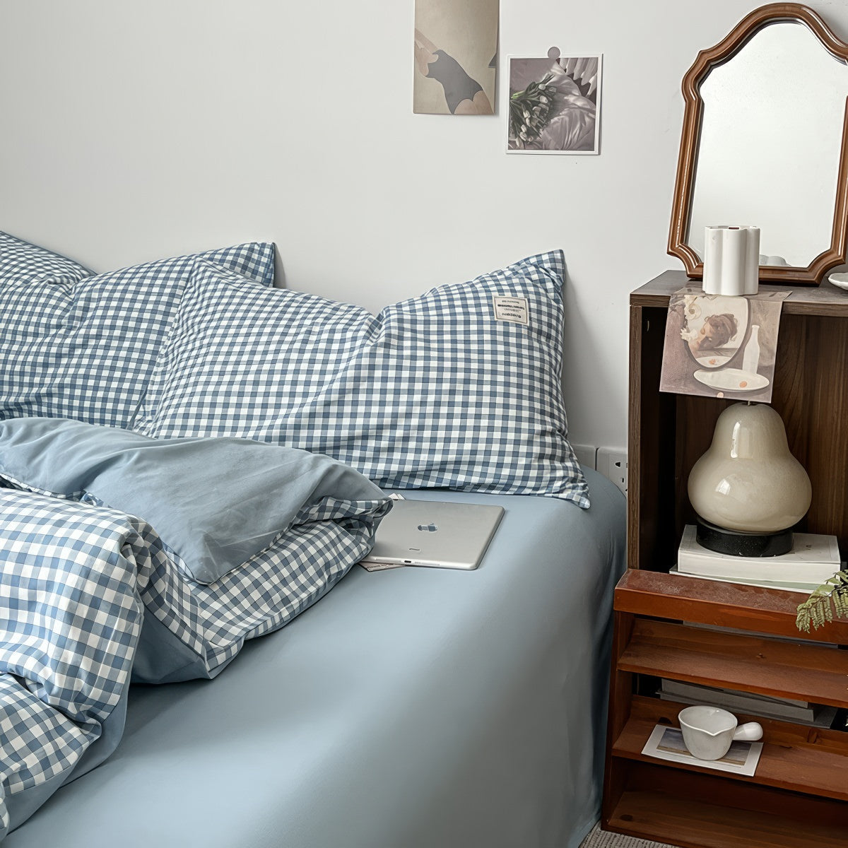 Light Blue Gingham Bedding Set — Soft-Touch Cotton Duvet & Pillowcases — Lifestyle 2