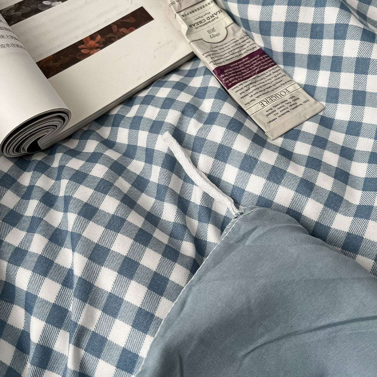 Light Blue Gingham Bedding Set — Soft-Touch Cotton Duvet & Pillowcases — Lifestyle 6