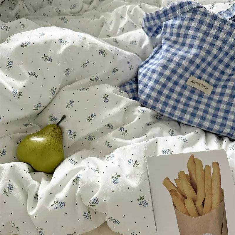 Light Blue Tiny Flowers Cotton Bedding Set — Lifestyle 4