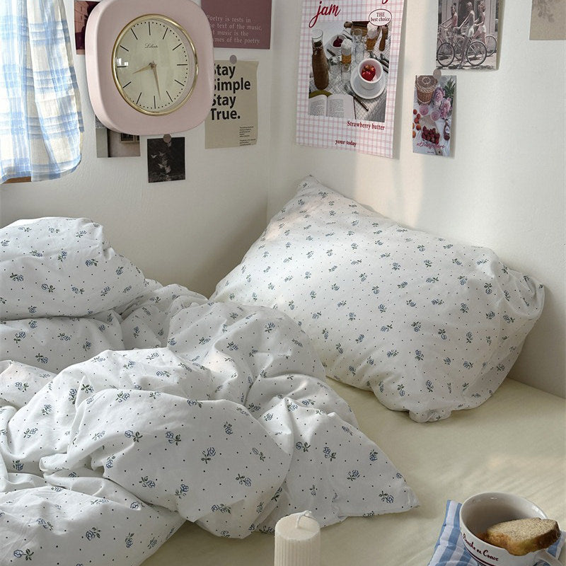 Light Blue Tiny Flowers Cotton Bedding Set — Lifestyle 3