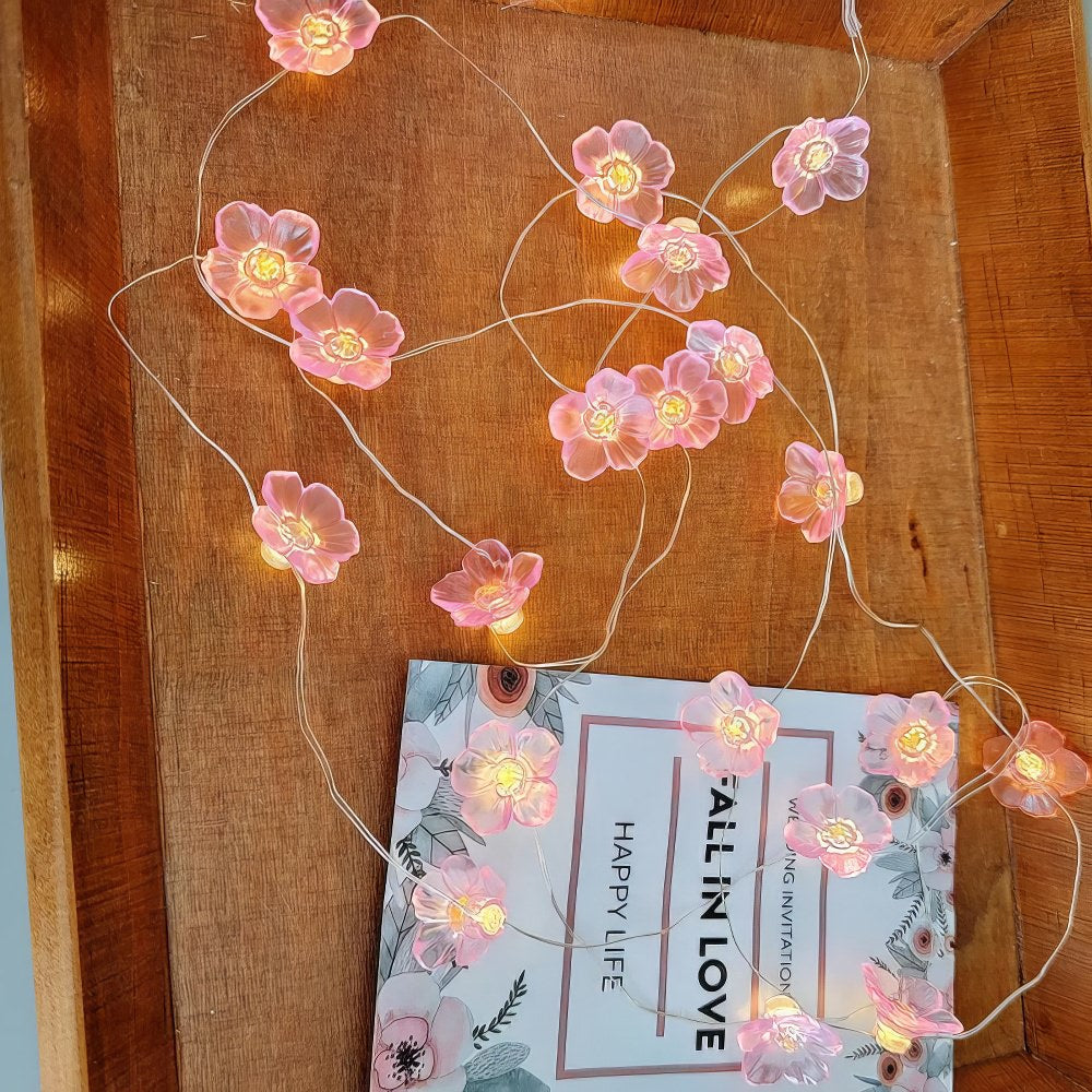 Little Pink Flowers Fairy String Lights — Warm LED Mood Lighting for Bedside — Lifestyle 3