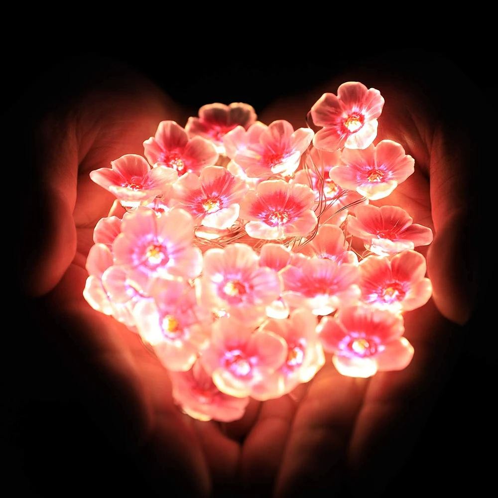 Little Pink Flowers Fairy String Lights — Warm LED Mood Lighting for Bedside — Lifestyle 1