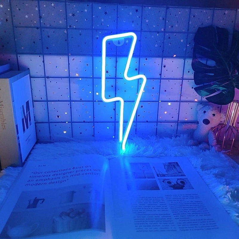 Lightning Bolt Neon Sign — Warm LED Mood Lighting for Bedside — Lifestyle 3