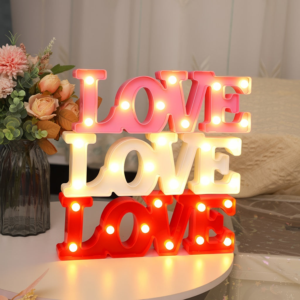 Illuminated Rustic "Love" Decor Sign — Warm LED Mood Lighting for Bedside — Front view