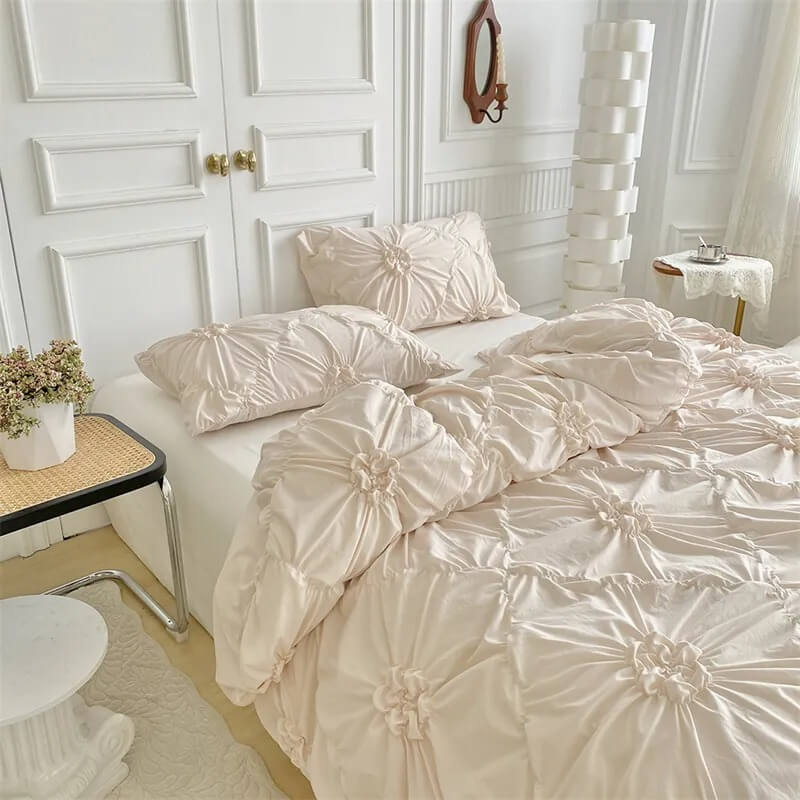 Ruffle Flower Duvet Cover Set — Soft-Touch Cotton Duvet & Pillowcases — Front view