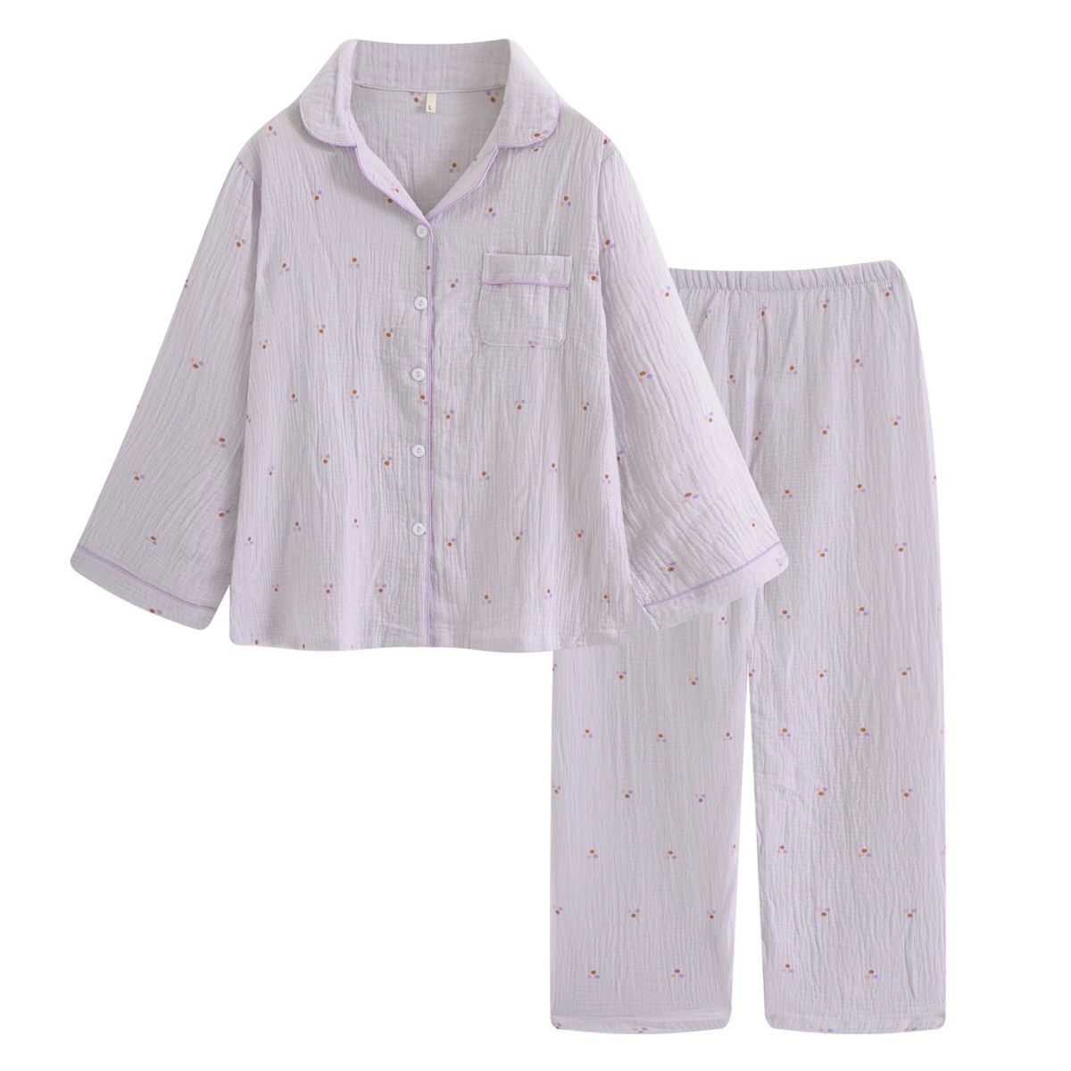 Pastel Purple Pyjama Set — Long-Sleeve Cotton for Restful Evenings — Front view