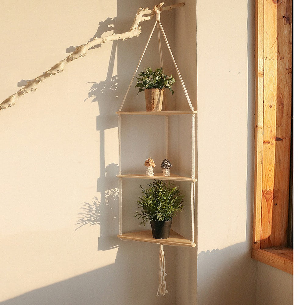 Macrame Hanging Corner Shelf — Considered Home Styling — Front view