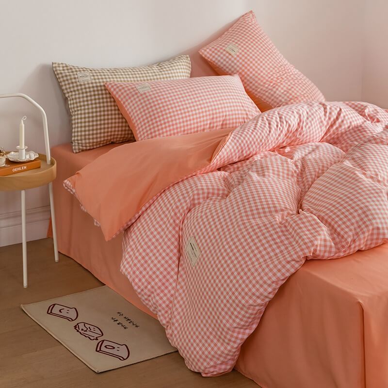 Mini Plaid Print Pastel Bedding Set — Soft-Touch Cotton Duvet & Pillowcases — Lifestyle 5