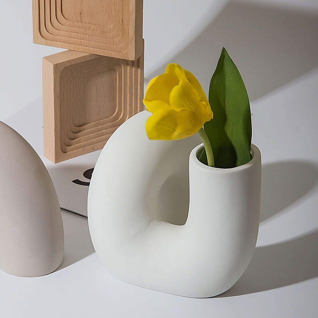 Minimalist Curved Tube Ceramic Vase — Decorative Vase for Considered Styling — Lifestyle 1
