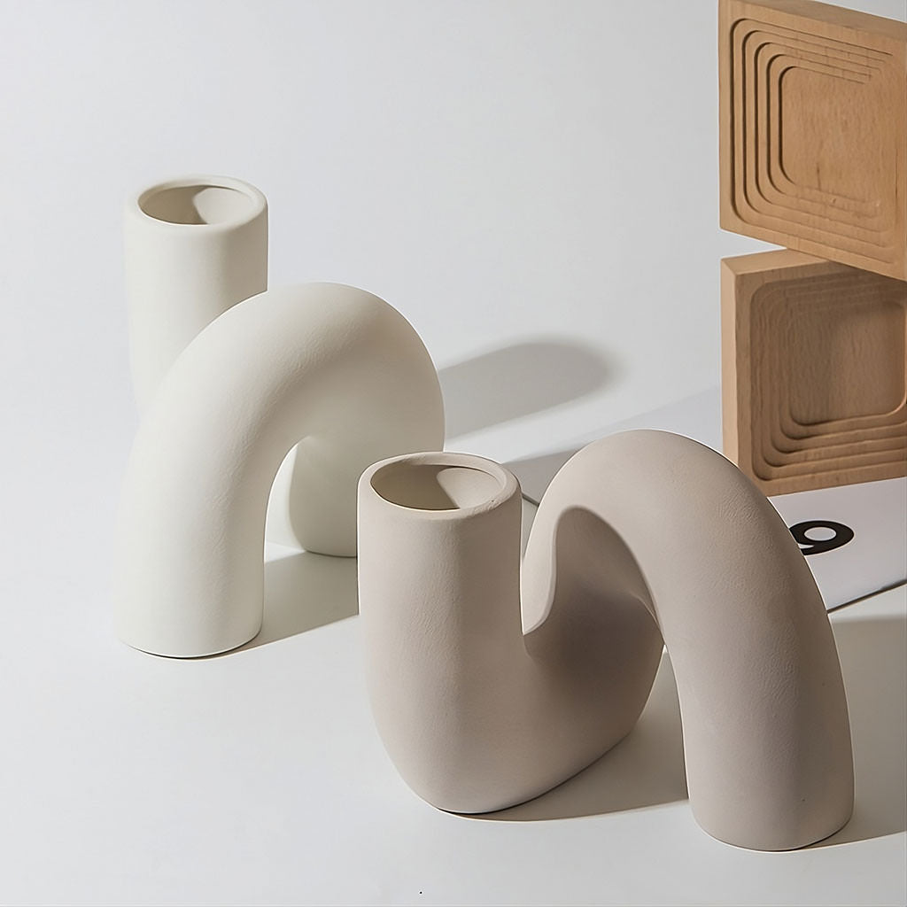 Minimalist Curved Tube Ceramic Vase — Decorative Vase for Considered Styling — Lifestyle 2