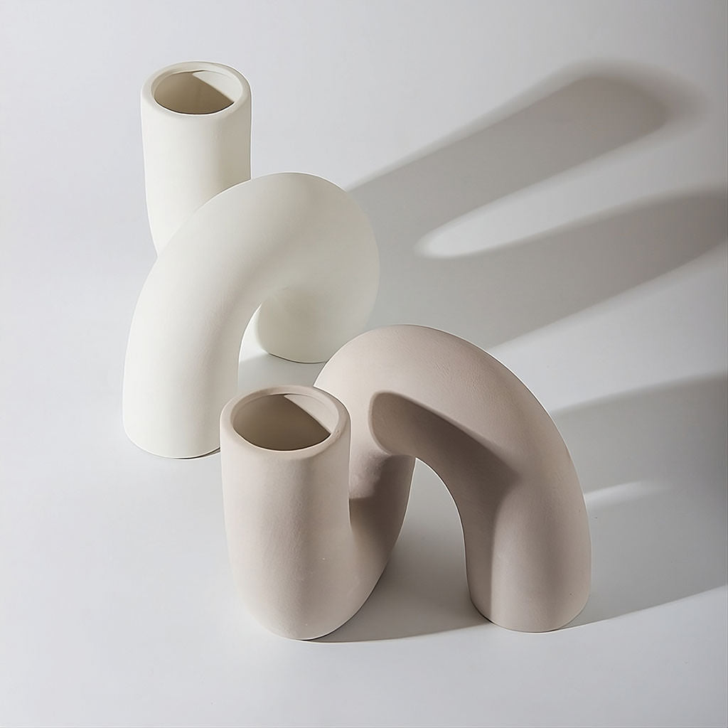Minimalist Curved Tube Ceramic Vase — Decorative Vase for Considered Styling — Lifestyle 3