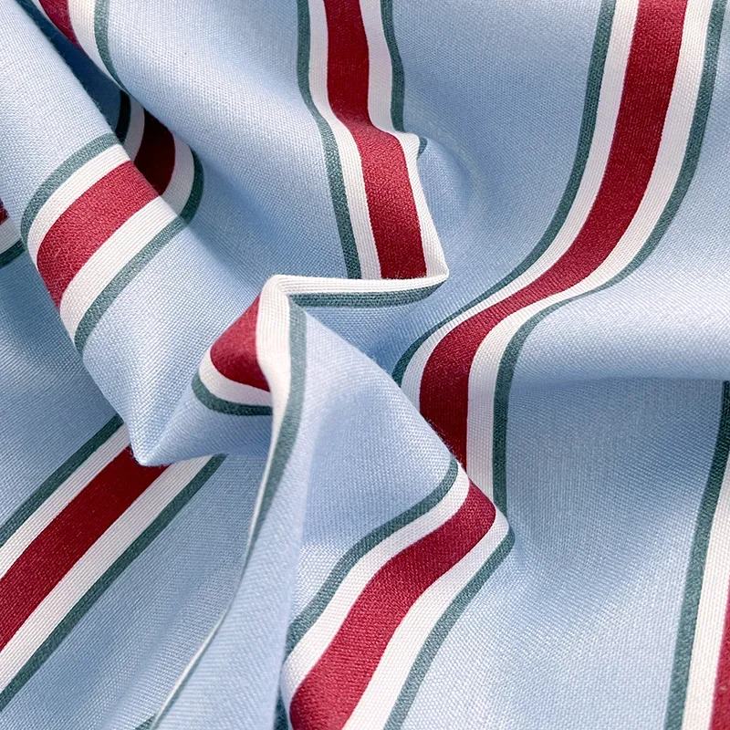 Minimalist Red Striped Light Blue Bedding Set — Soft-Touch Cotton Duvet & Pillowcases — Lifestyle 1