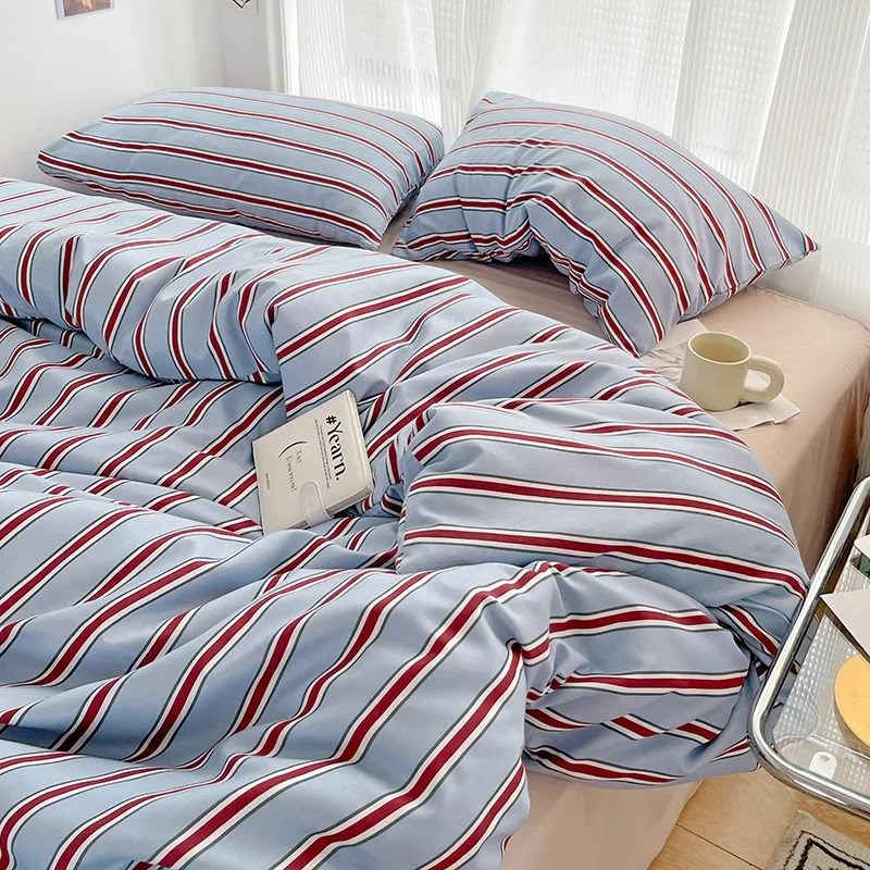 Red Stripe Bedding Set — Cotton Duvet Cover for Minimalist Bedrooms — Front view
