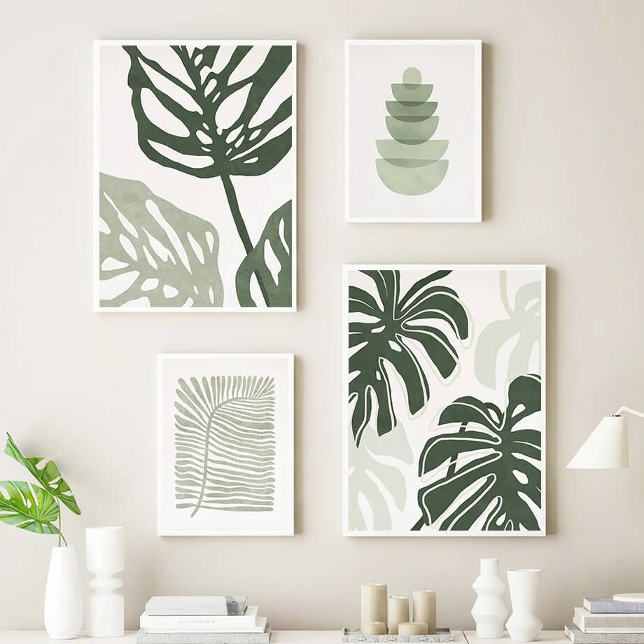 Sage Green Monstera Leaves Canvas Posters — Considered Home Styling — Lifestyle 1
