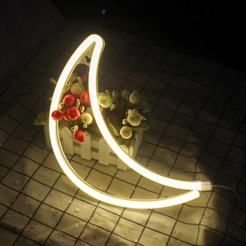 Moon Neon Sign — Warm LED Mood Lighting for Bedside — Lifestyle 1