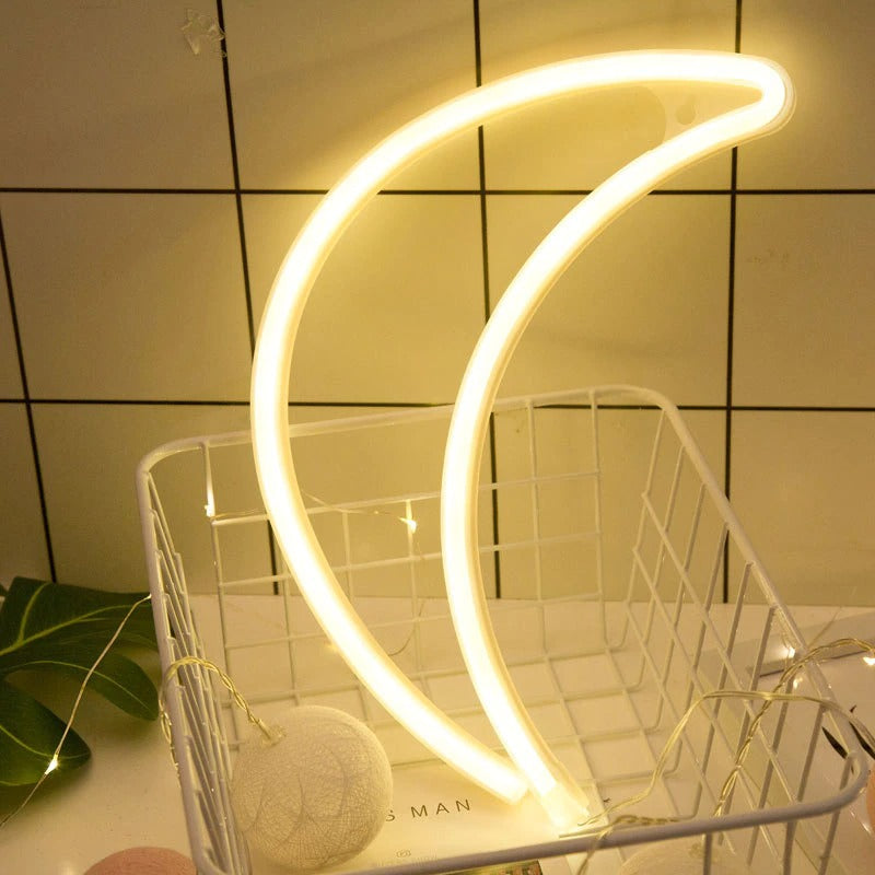 Moon Neon Sign — Warm LED Mood Lighting for Bedside — Front view